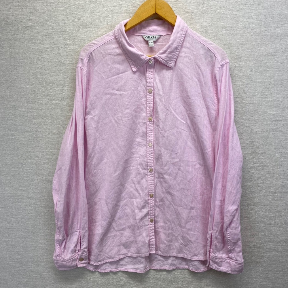 Orvis Pink Linen Blend Long Sleeve Roll Tabs Button Front Shirt‎ Women XXL - Picture 2 of 10